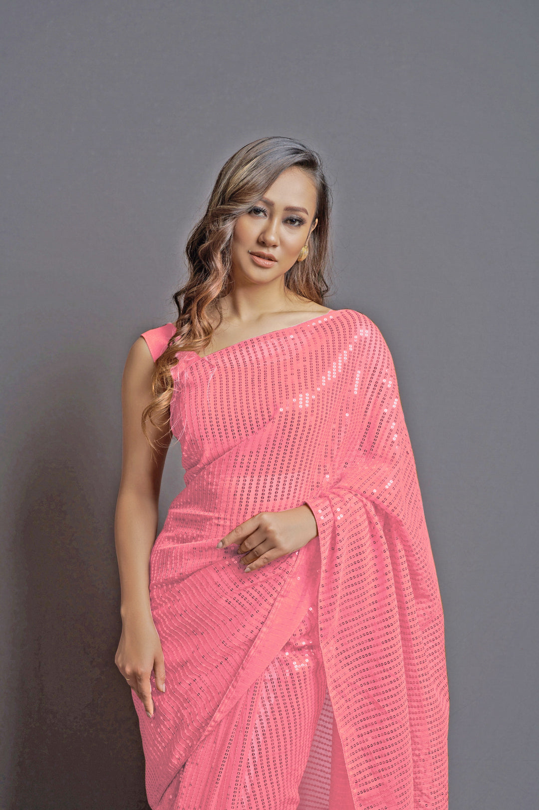 Designer Georgette Saree with Banglori Silk Blouse | Embroidered Sequins for Parties, and Special Events