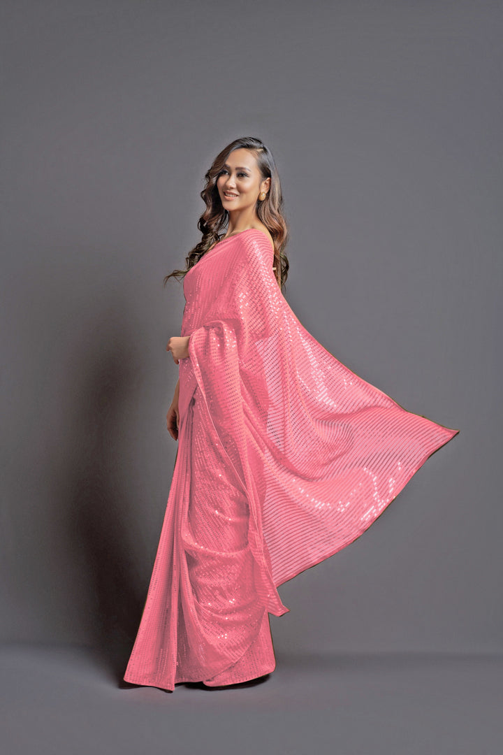 Designer Georgette Saree with Banglori Silk Blouse | Embroidered Sequins for Parties, and Special Events