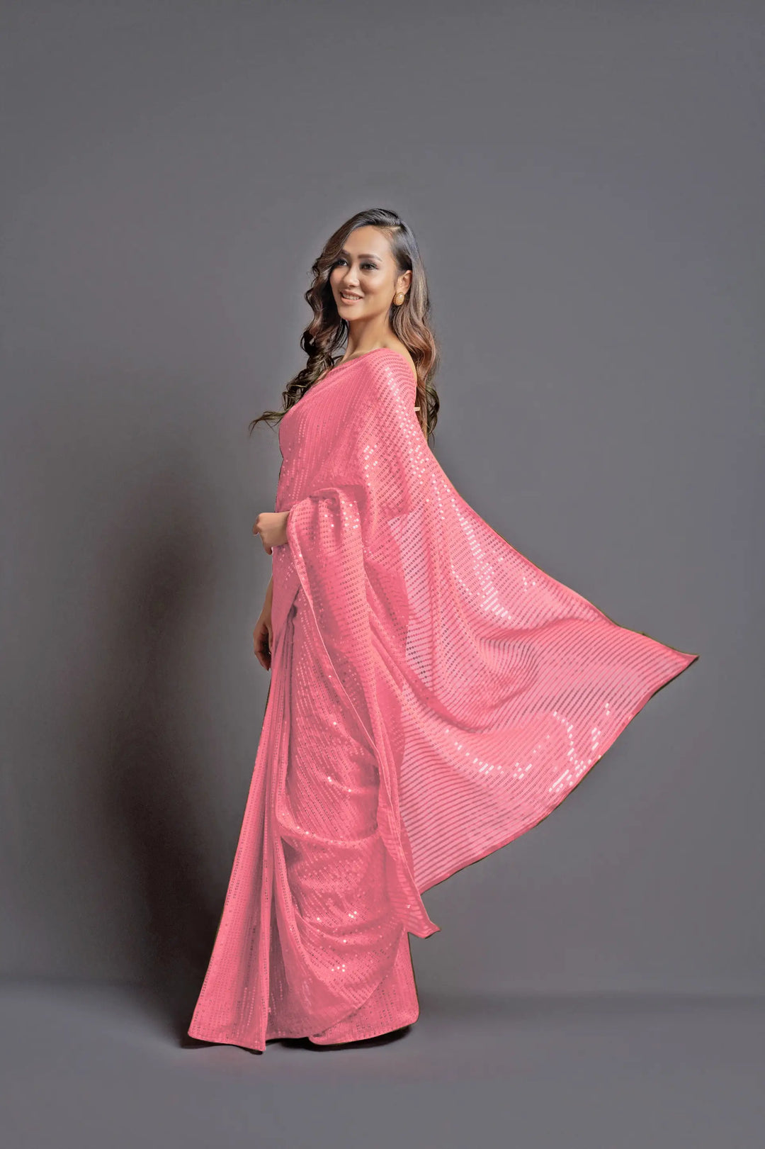 Designer Georgette Saree with Banglori Silk Blouse | Embroidered Sequins for Parties, and Special Events
