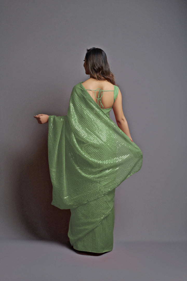Designer Georgette Saree with Banglori Silk Blouse | Embroidered Sequins for Parties, and Special Events
