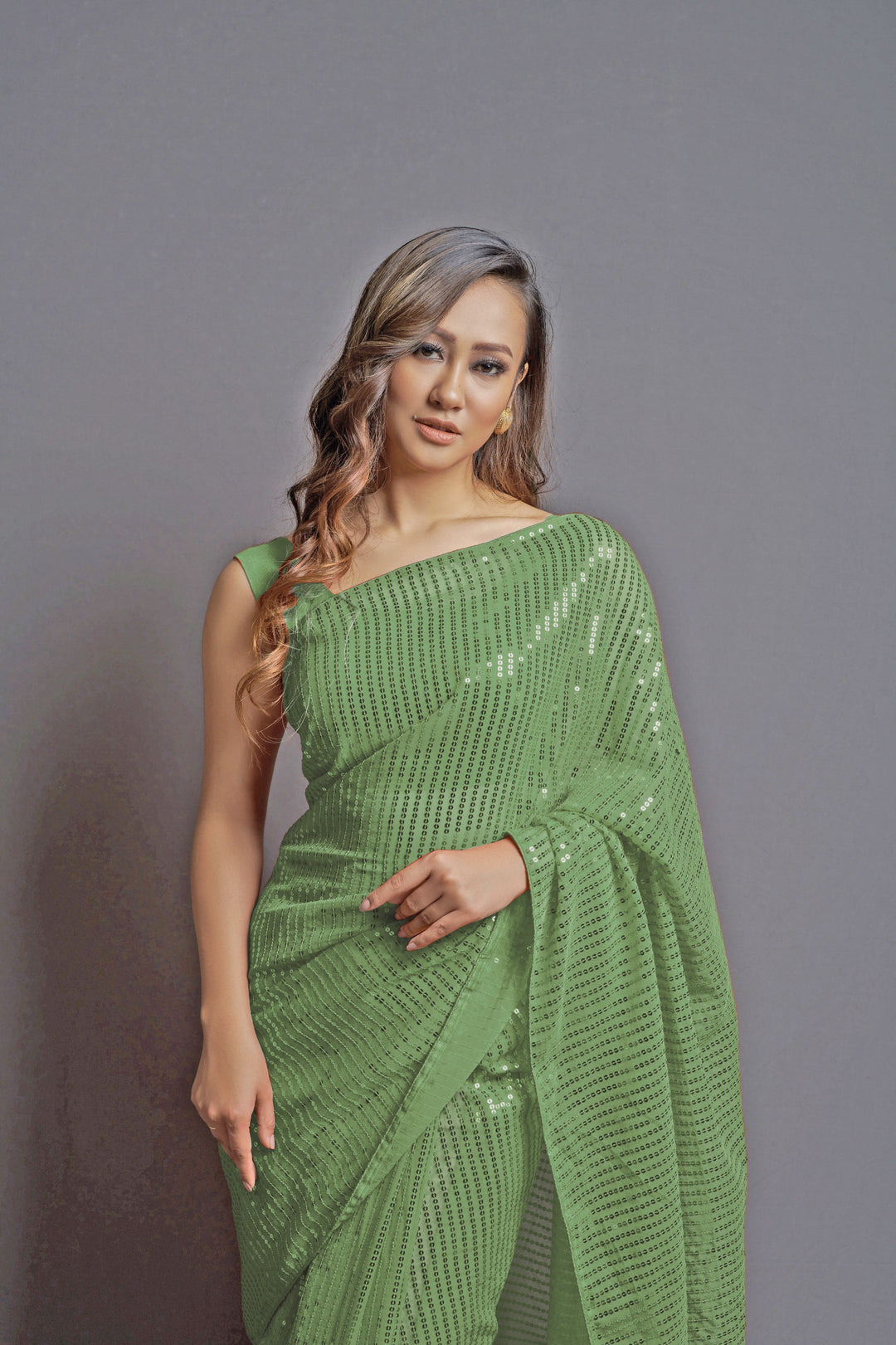 Designer Georgette Saree with Banglori Silk Blouse | Embroidered Sequins for Parties, and Special Events