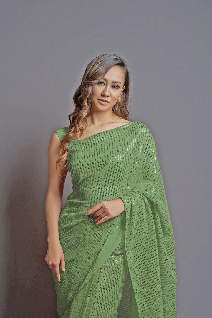 Designer Georgette Saree with Banglori Silk Blouse | Embroidered Sequins for Parties, and Special Events