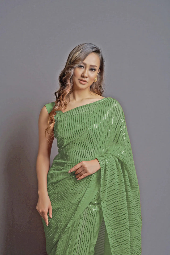 Designer Georgette Saree with Banglori Silk Blouse | Embroidered Sequins for Parties, and Special Events
