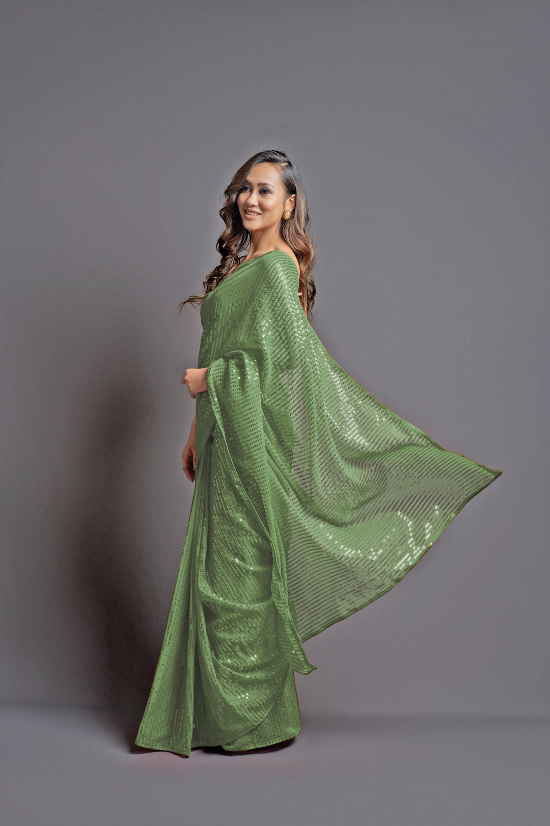 Designer Georgette Saree with Banglori Silk Blouse | Embroidered Sequins for Parties, and Special Events