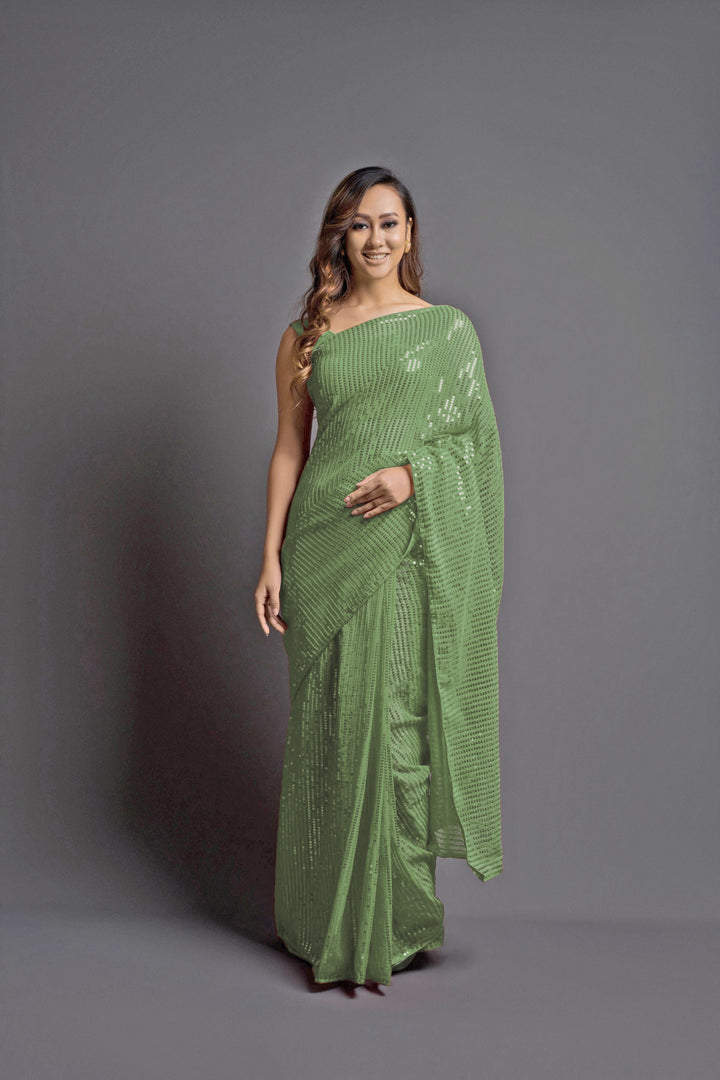Designer Georgette Saree with Banglori Silk Blouse | Embroidered Sequins for Parties, and Special Events