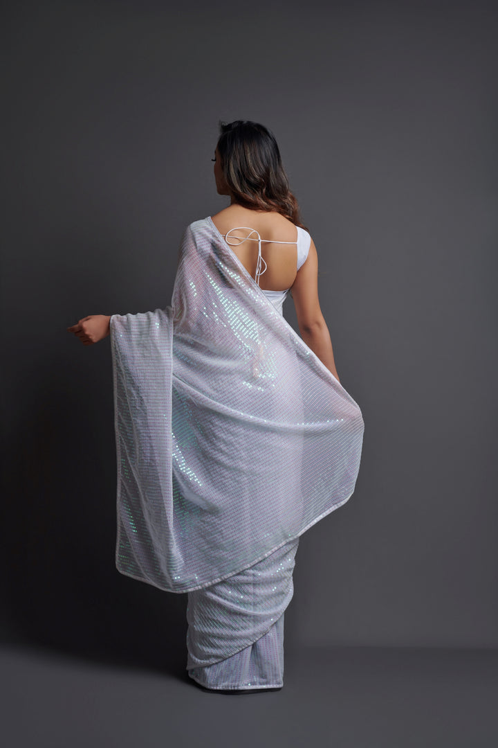 Designer Georgette Saree with Banglori Silk Blouse | Embroidered Sequins for Parties, and Special Events