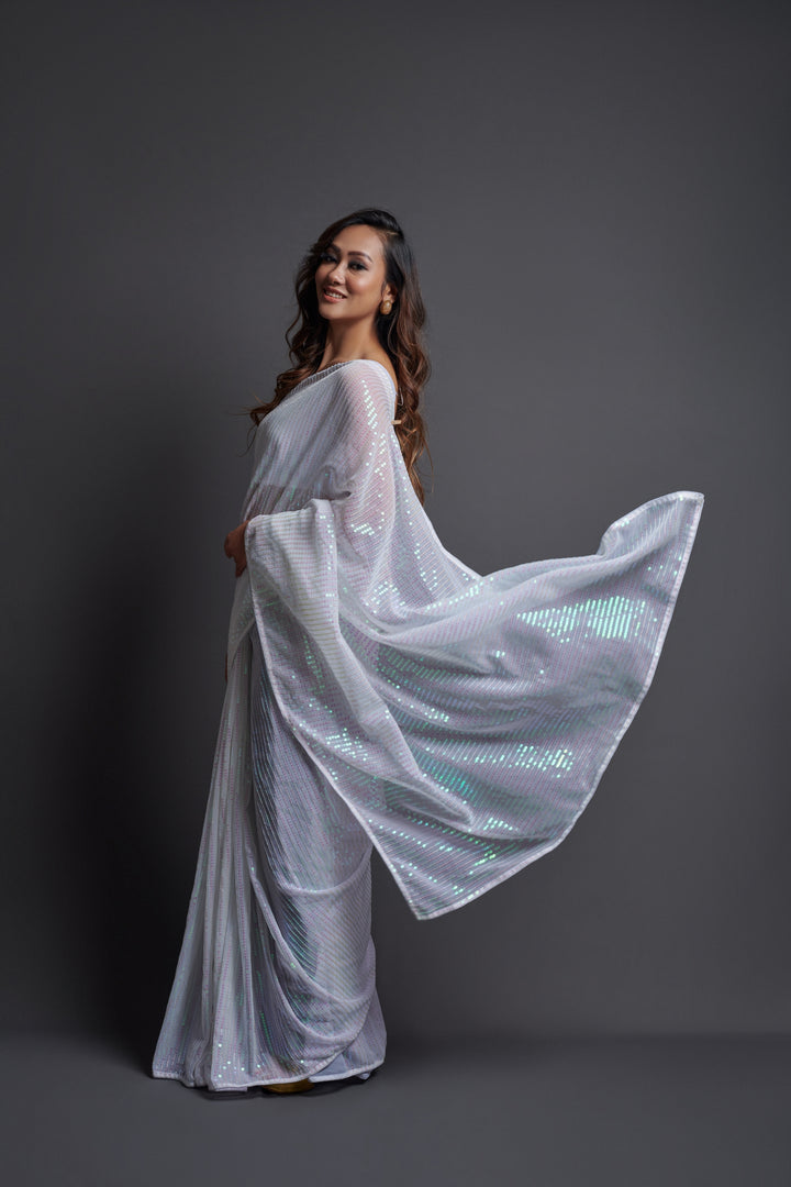 Designer Georgette Saree with Banglori Silk Blouse | Embroidered Sequins for Parties, and Special Events