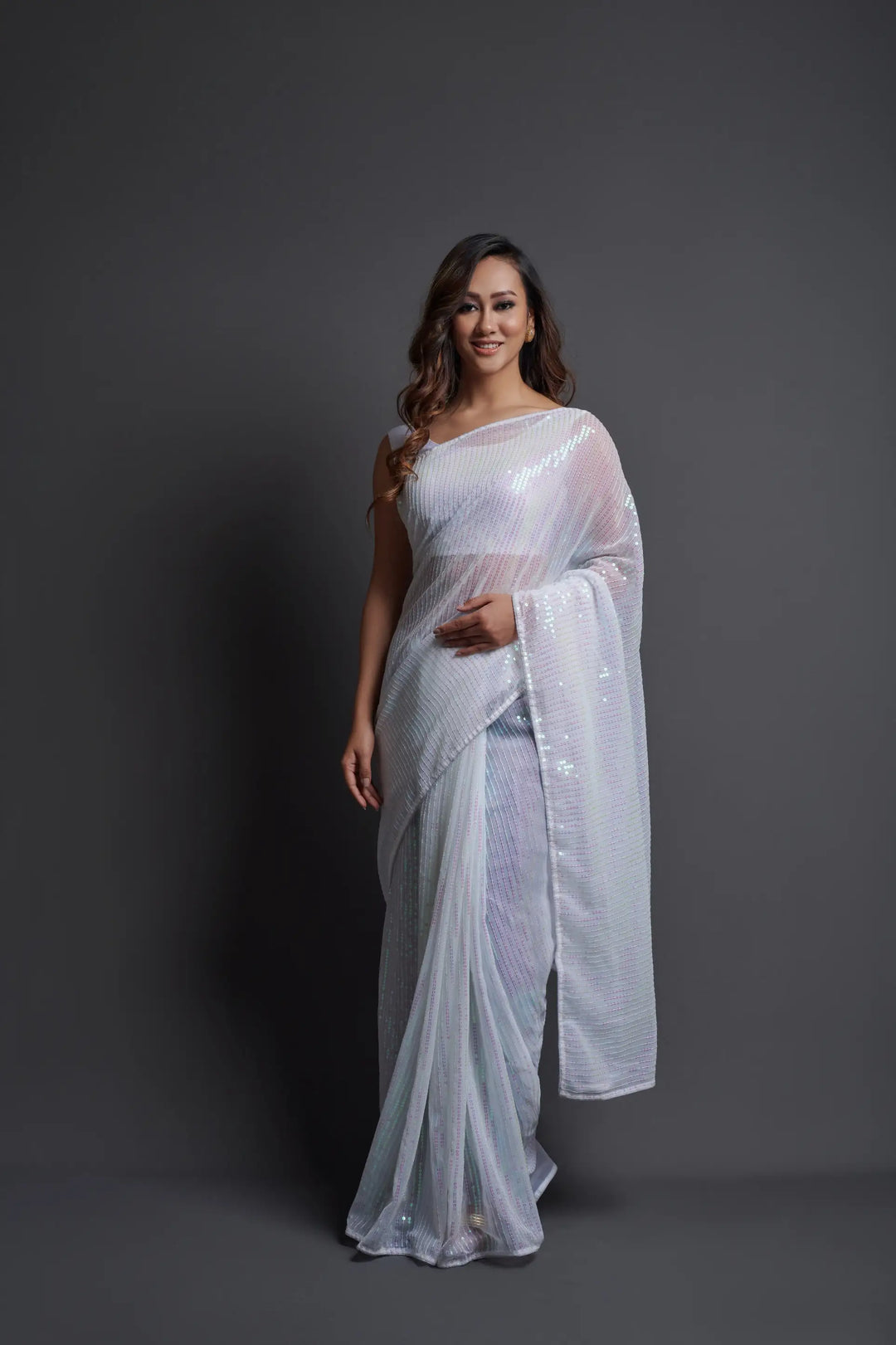 Designer Georgette Saree with Banglori Silk Blouse | Embroidered Sequins for Parties, and Special Events