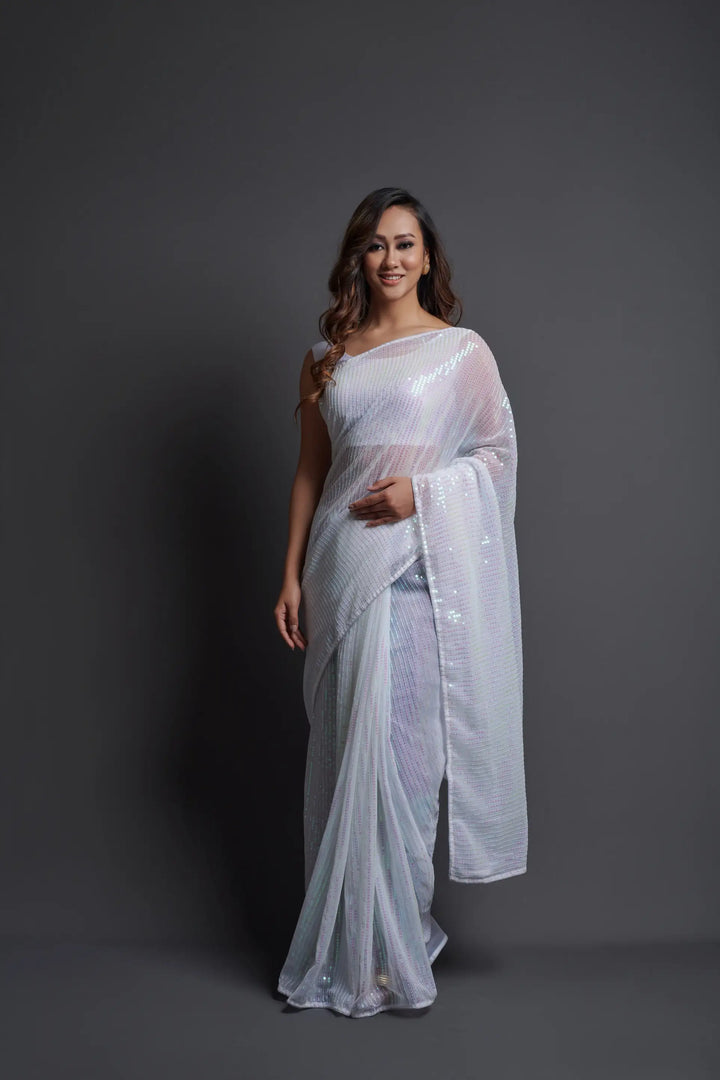 Designer Georgette Saree with Banglori Silk Blouse | Embroidered Sequins for Parties, and Special Events