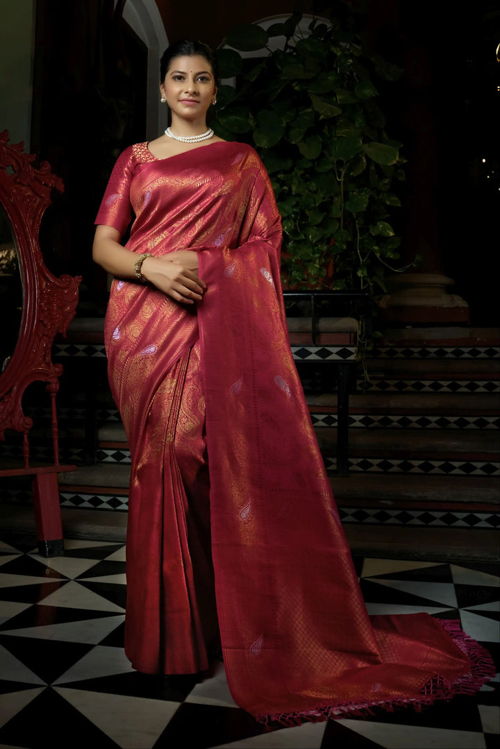 Raw-Silk Saree | Perfect for Weddings & Ceremonial Occasions with Woven Design
