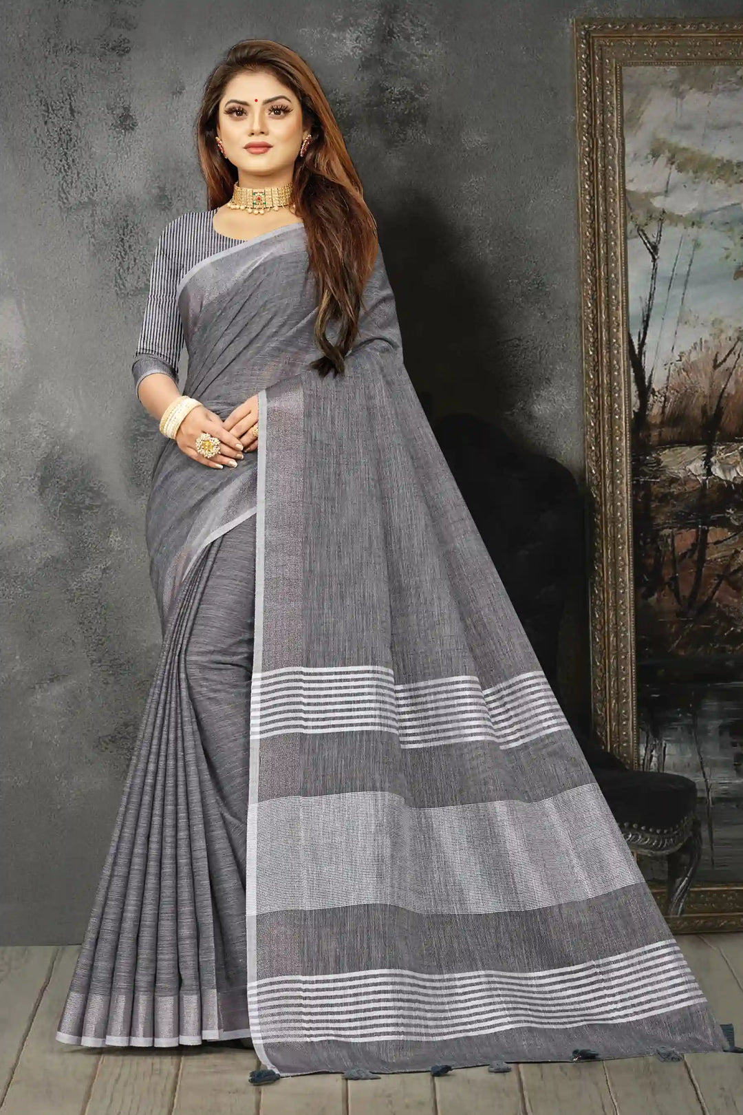 Linen Saree with Wevon-Designer Work | Traditional Wedding & Party Wear