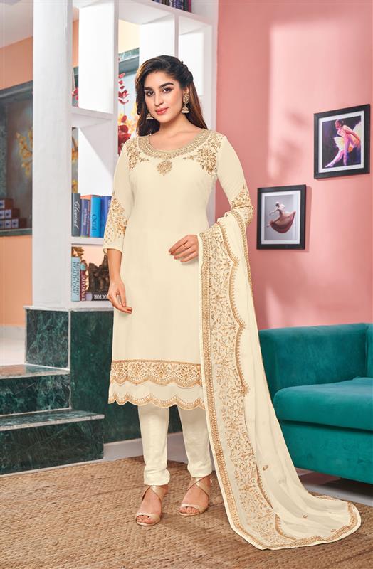 Faux-Georgette Designer Salwar Kameez | Intricate Embroidery for Weddings