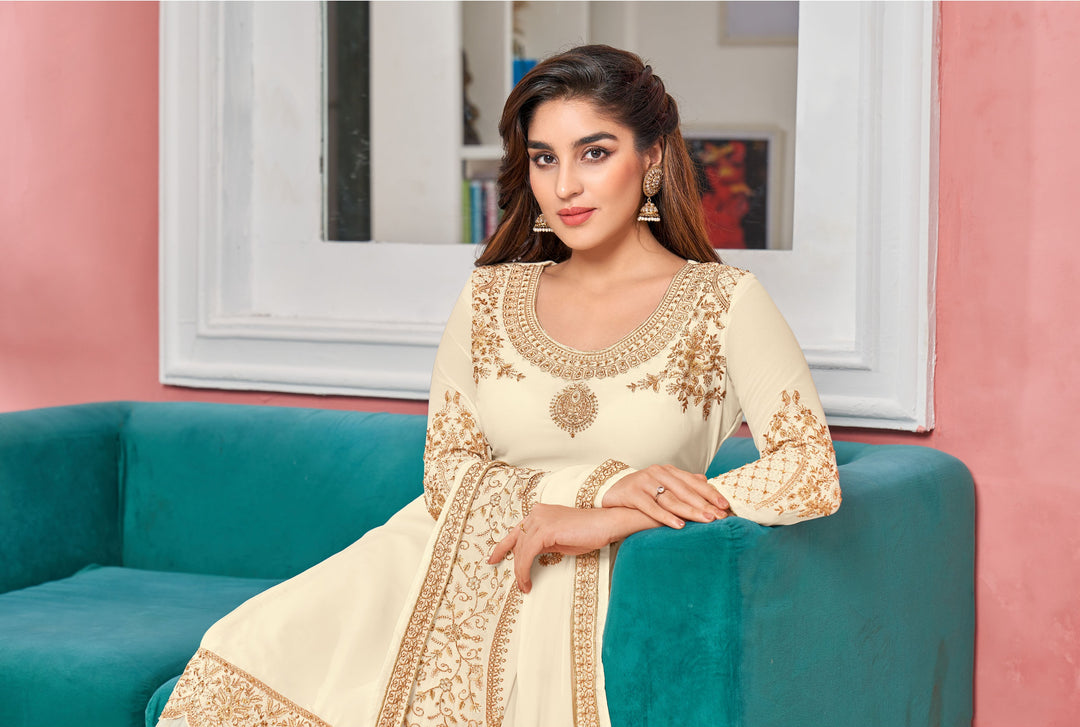Faux-Georgette Designer Salwar Kameez | Intricate Embroidery for Weddings