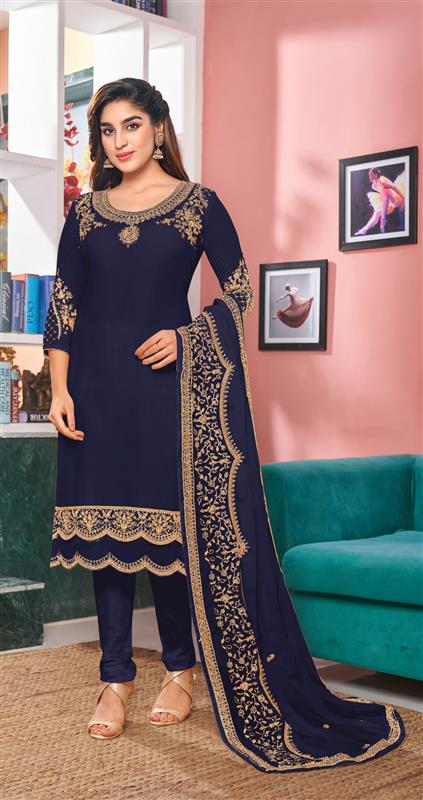 Faux-Georgette Designer Salwar Kameez | Intricate Embroidery for Weddings