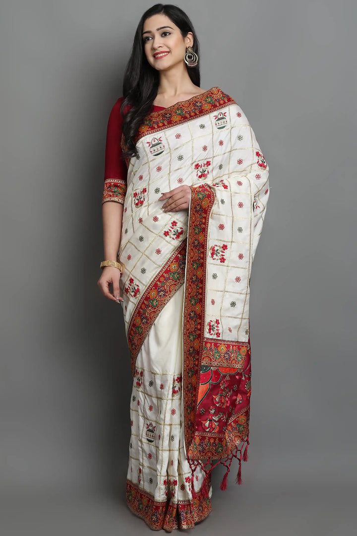 White Saree with Heavy Embroidery | Ideal for Wedding & Festive Occasions