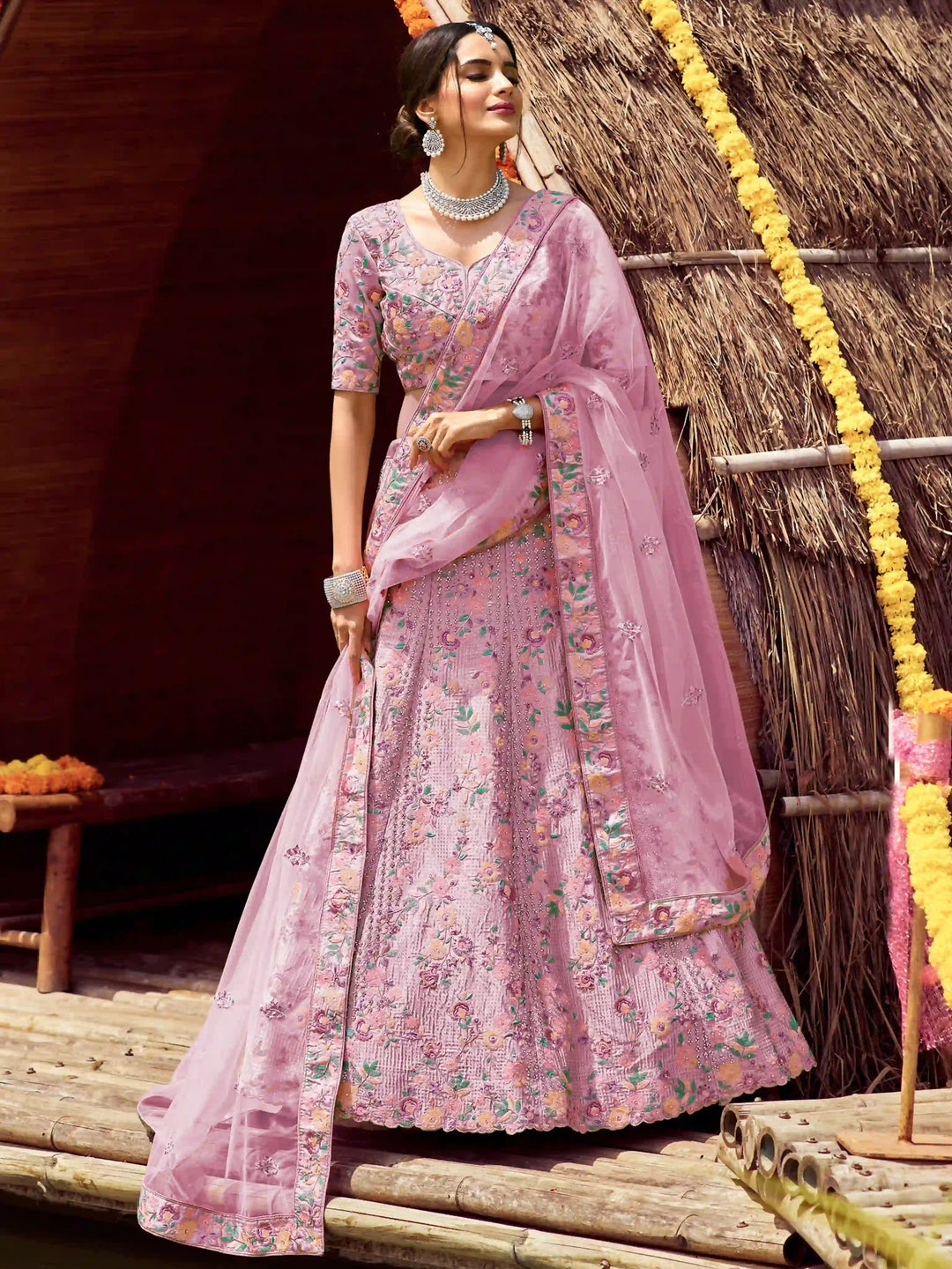 Satin-Silk Sequin Embroidered Lehenga | Elegant Bridal Wear for Special Events