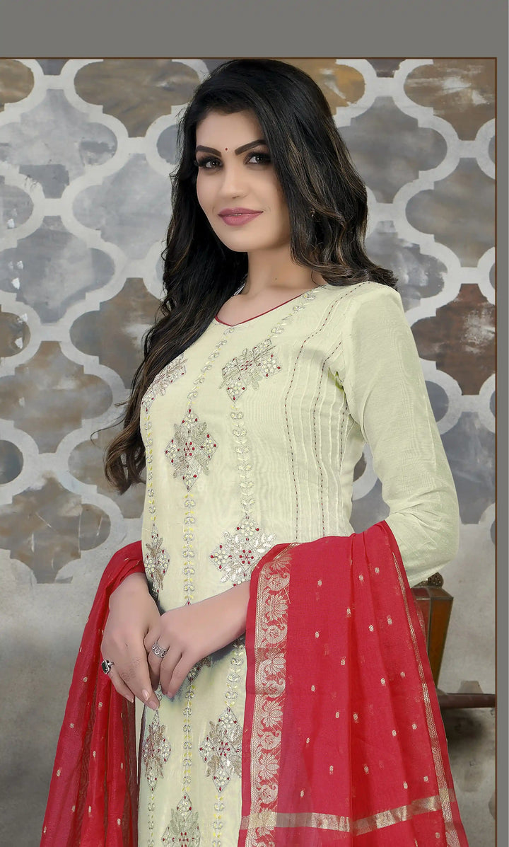 Light Green Modal Chanderi Suit | Santoon Bottom & Banarasi Dupatta