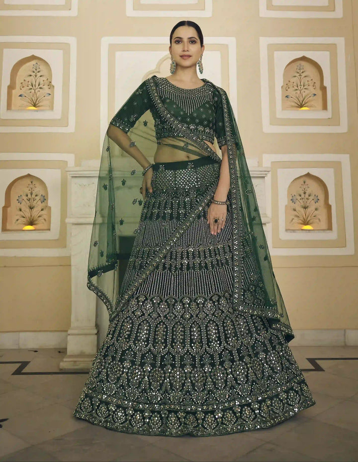 Green Soft Net Lehenga with Green Dupatta | Perfect for Weddings and Celebrations