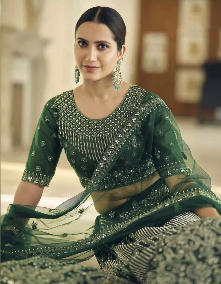 Green Soft Net Lehenga with Green Dupatta | Perfect for Weddings and Celebrations