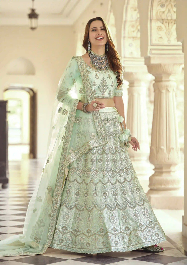 Luxurious Green Crepe Lehenga with Green Dupatta | A Stylish and Sophisticated Choice