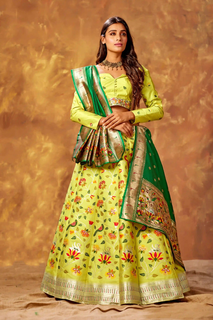Designer Silk Lehenga | Silk Blouse & Dupatta with Heavy Wevon Work