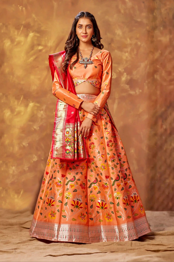 Designer Silk Lehenga | Silk Blouse & Dupatta with Heavy Wevon Work