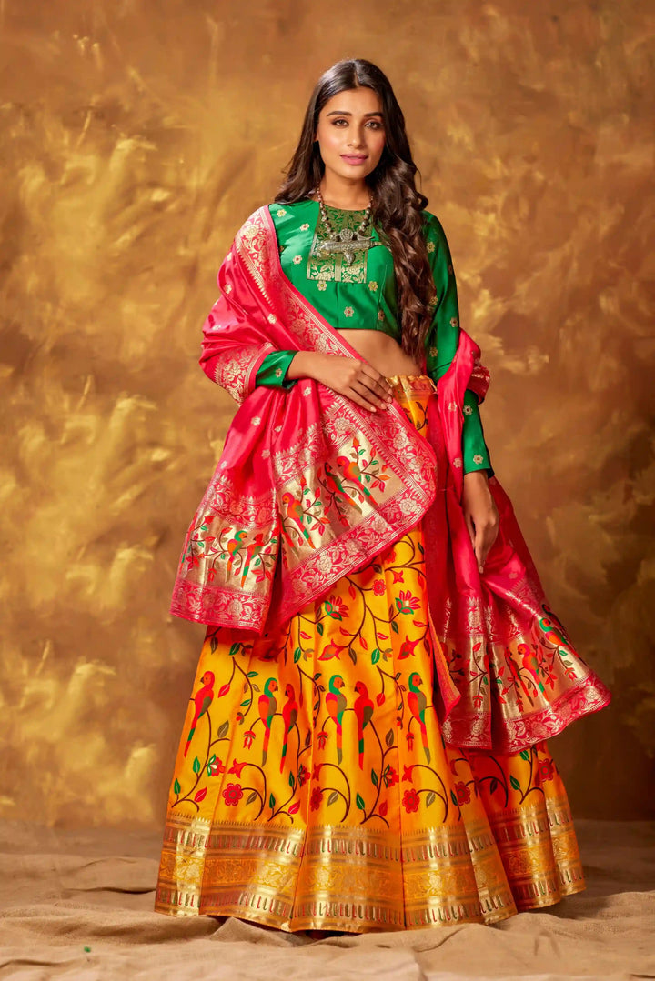 Silk Lehenga Set | Designer Blouse & Dupatta with Heavy Wevon Work