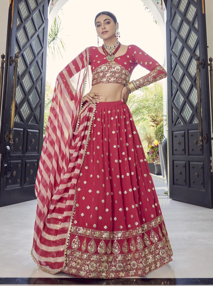 Stunning Red Georgette Lehenga Choli | Gota Patti & Jari Embroidery Work
