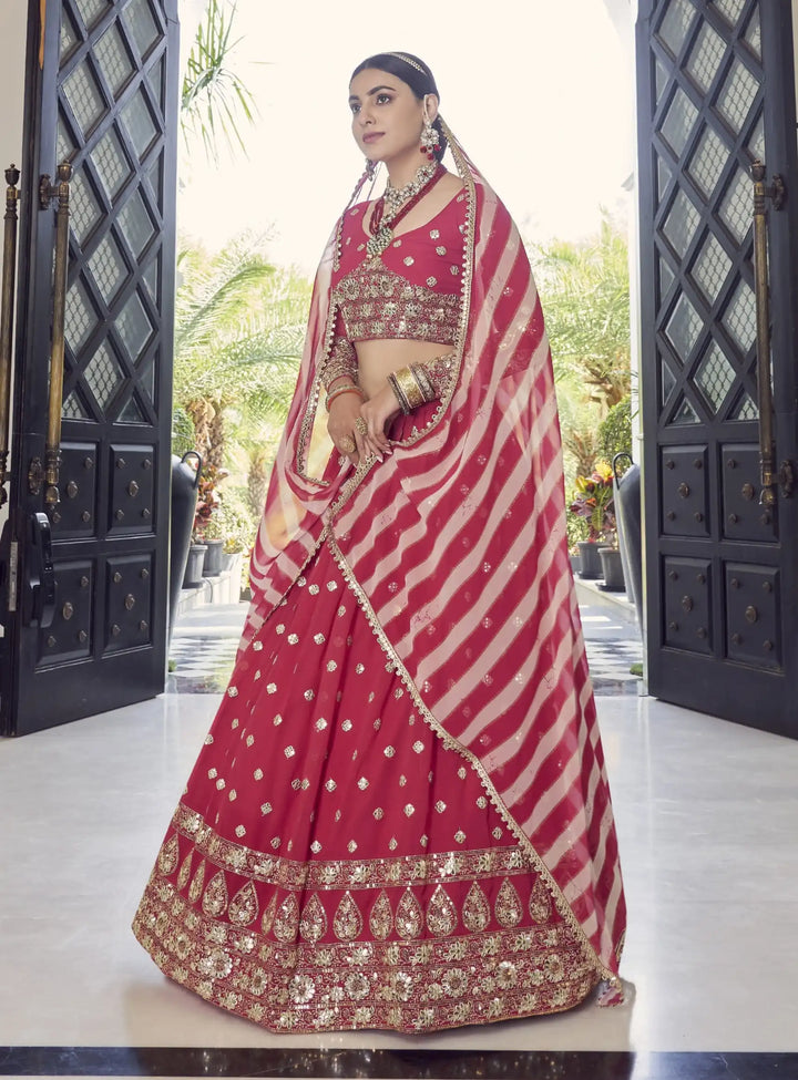 Stunning Red Georgette Lehenga Choli | Gota Patti & Jari Embroidery Work