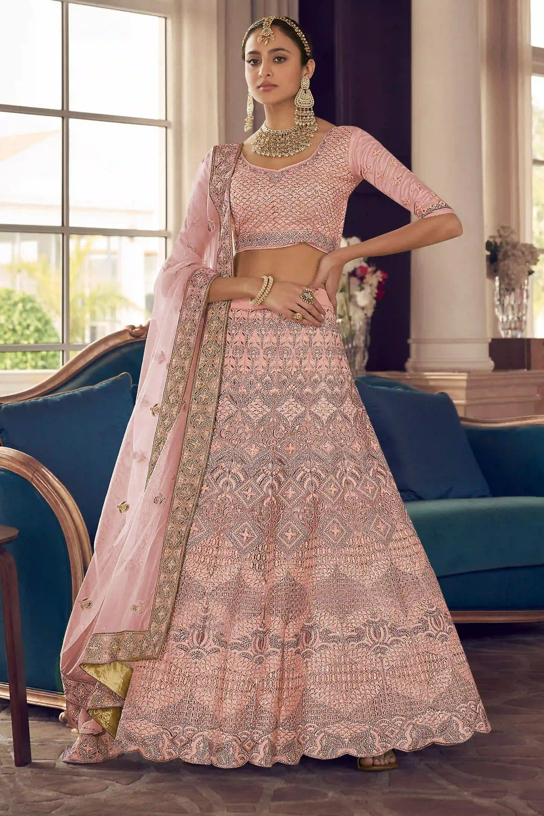 Designer Lehenga Choli in Crepe with Jari Embroidery | Wedding Wear
