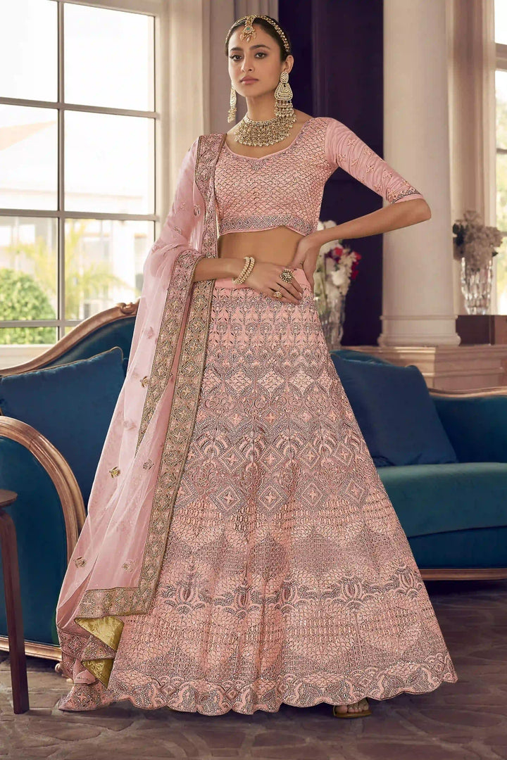 Designer Lehenga Choli in Crepe with Jari Embroidery | Wedding Wear