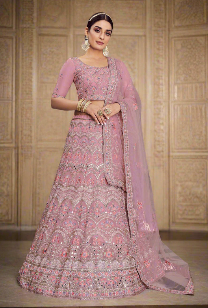 Organza Lehenga choli with Mirror & Zarkan Embroidery | Elegant Bridal Wear