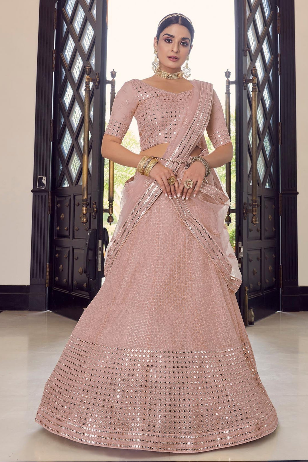 Designer Georgette Lehenga choli with Sequins & Mirror Embroidery | wedding Wear