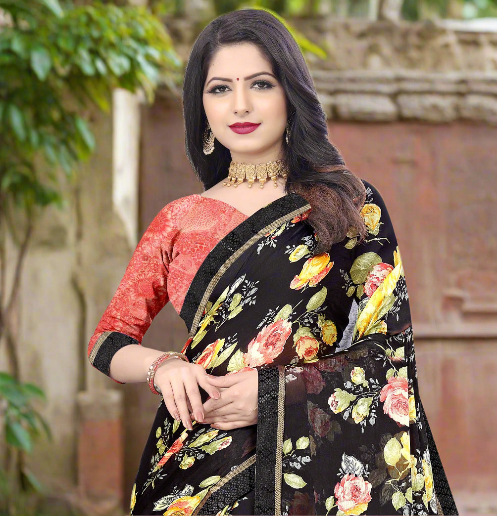 Designer-Printed Chiffon Saree | Elegant Art-Silk Blouse for Special Events