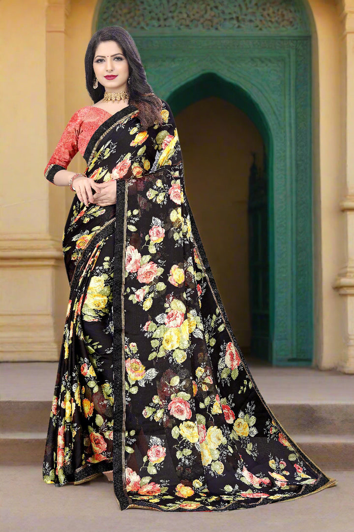 Designer-Printed Chiffon Saree | Elegant Art-Silk Blouse for Special Events