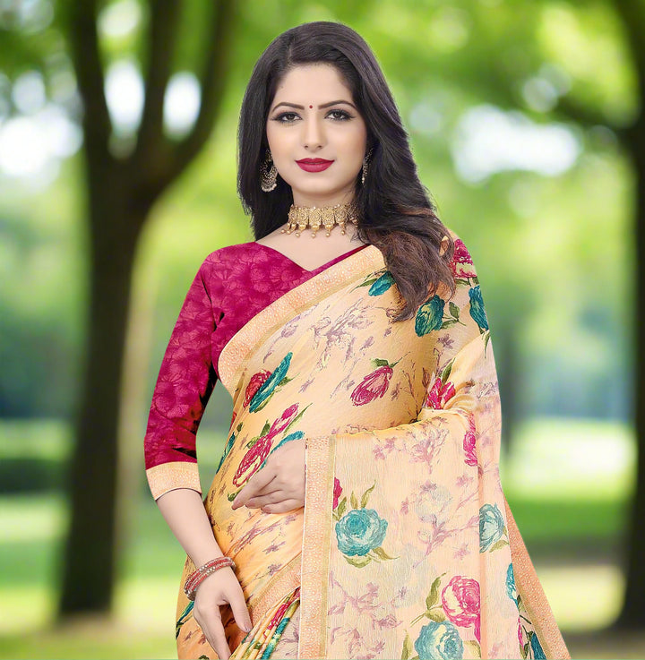 Designer Chiffon Saree | Elegant Art-Silk Blouse for Special Events & Weddings