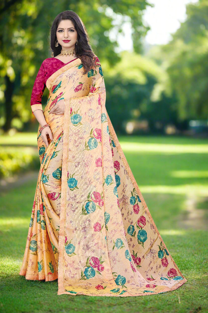 Designer Chiffon Saree | Elegant Art-Silk Blouse for Special Events & Weddings
