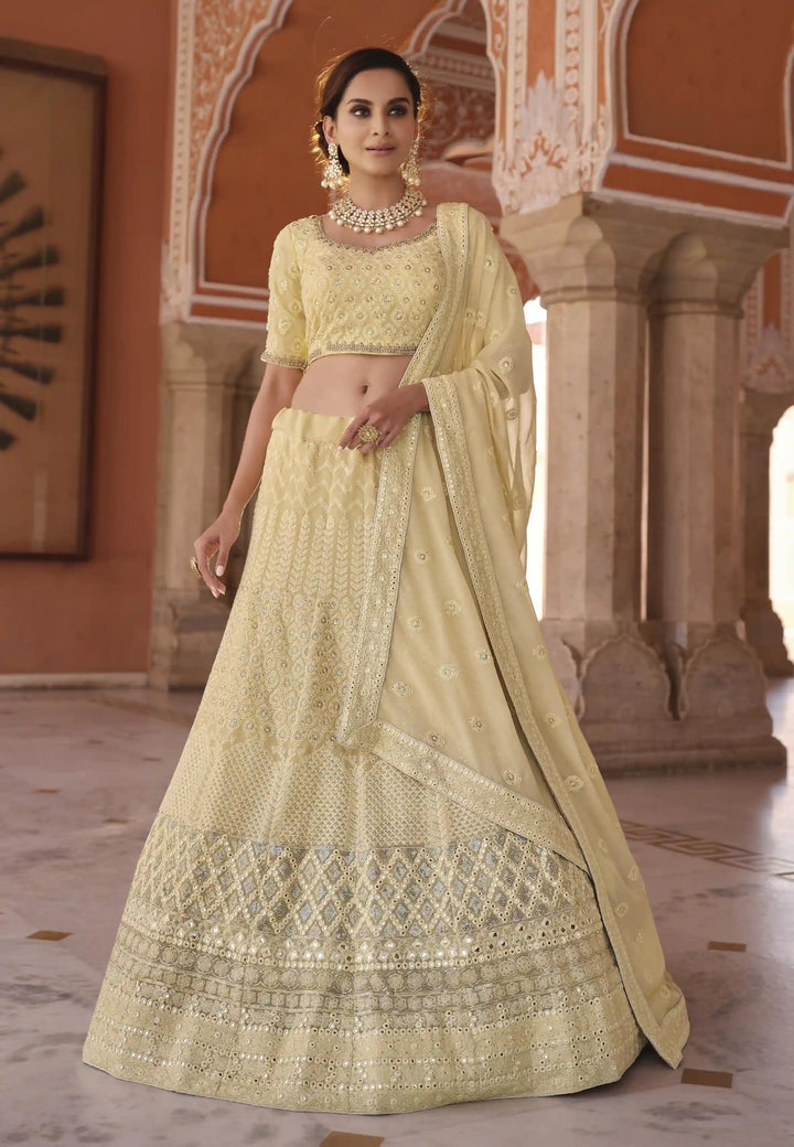 Elegant Cream Lehenga Choli | Sequins & Thread Embroidery on Georgette