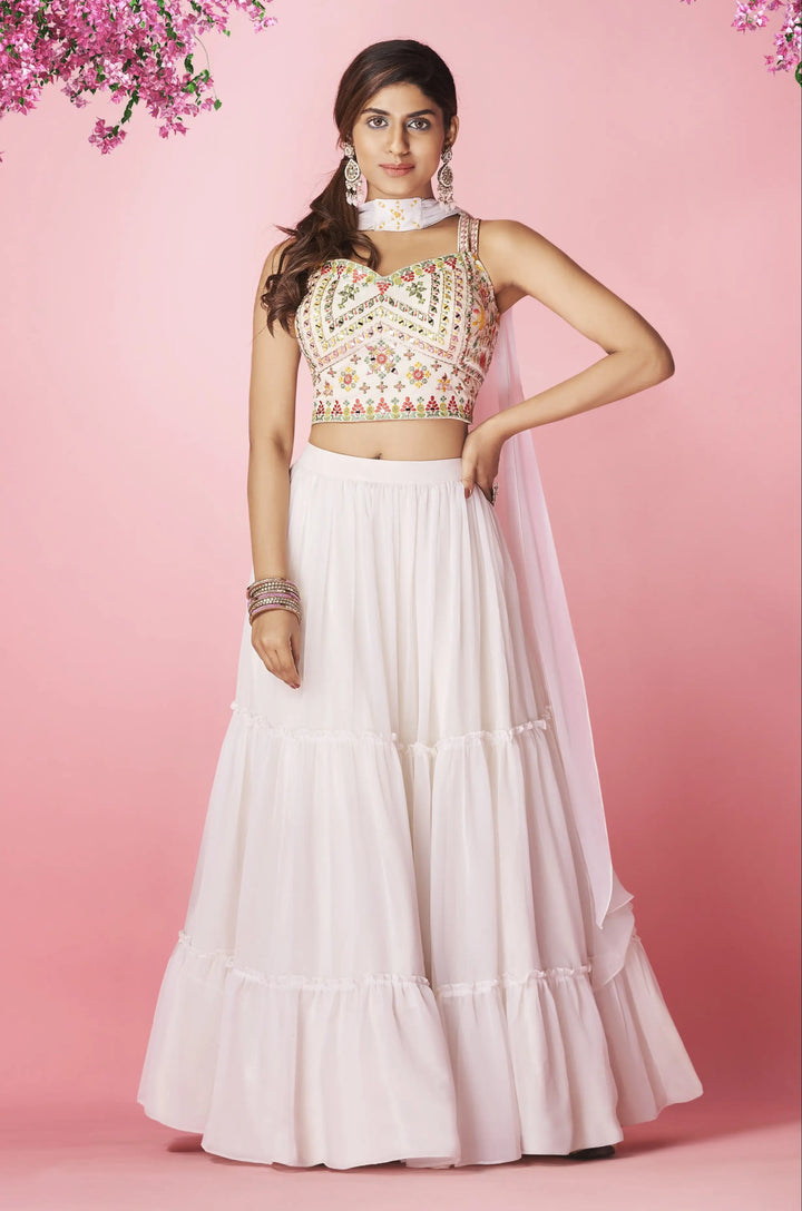 White Georgette Lehenga Choli | Designer Thread Embroidery & Hand Work
