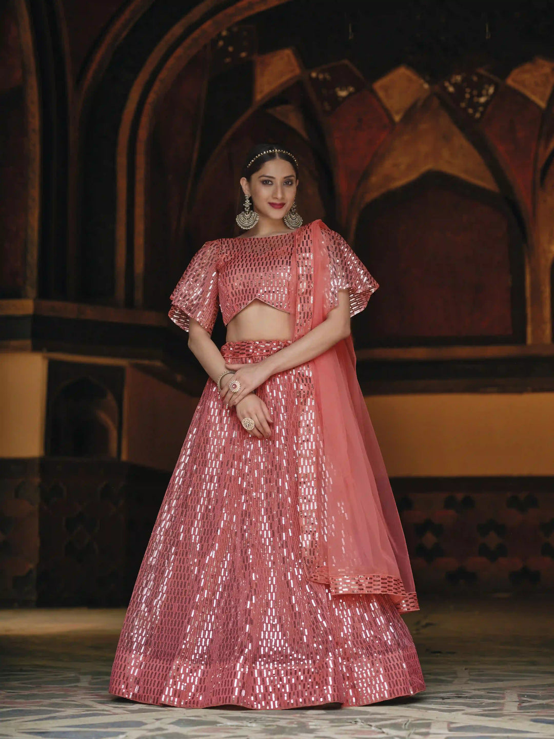 Heavy Sequin Embroidery Butterfly Net Lehenga | Bridal Wedding Party Wear