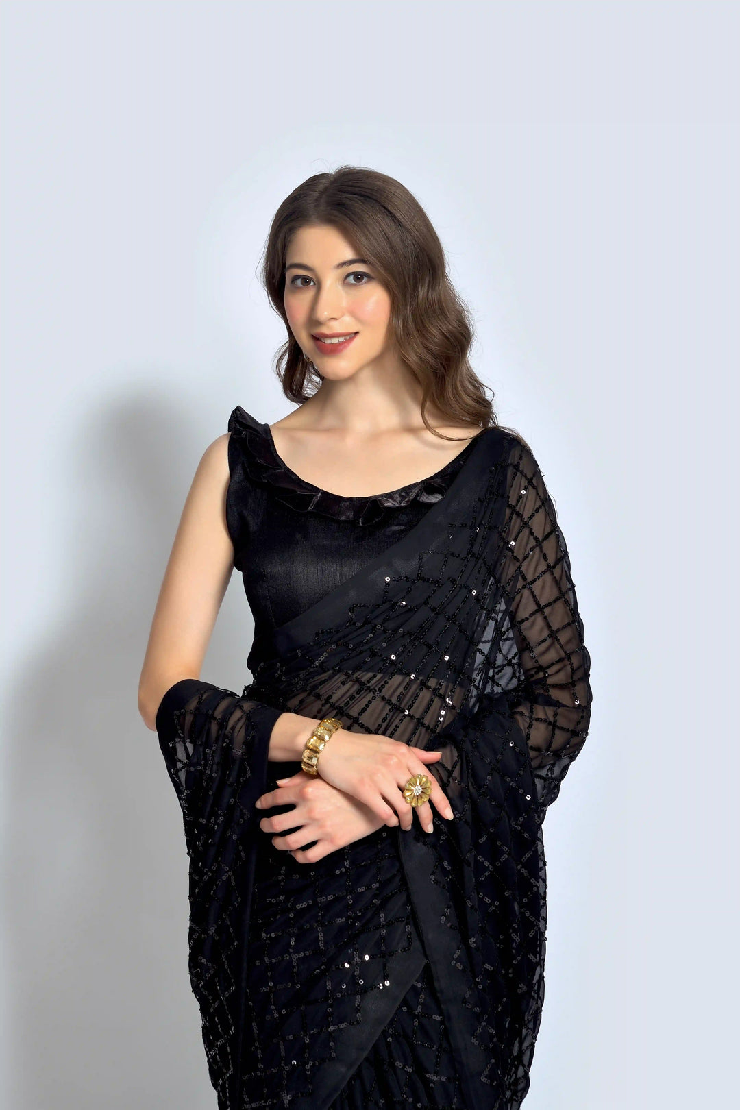 Designer Georgette Saree with Embroidered Banglori Silk Blouse | Party Wear & Festive
