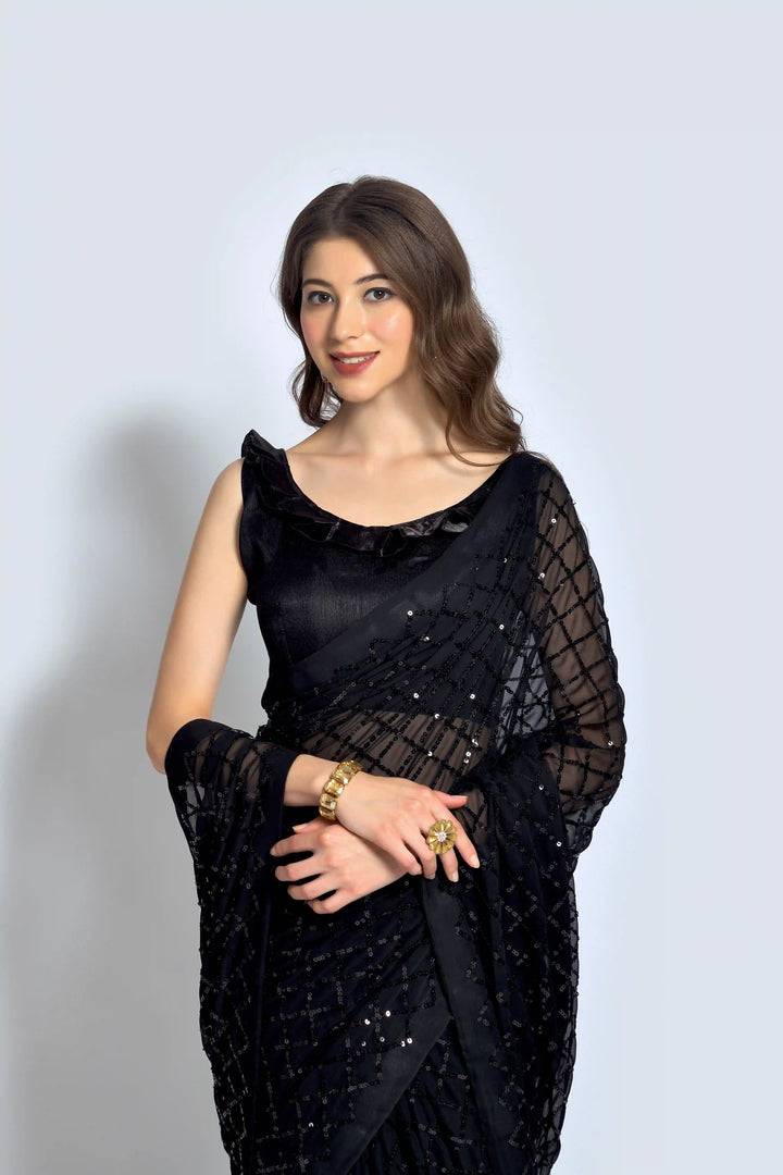 Designer Georgette Saree with Embroidered Banglori Silk Blouse | Party Wear & Festive
