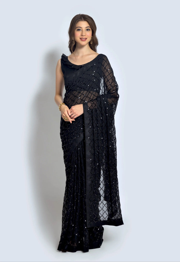 Designer Georgette Saree with Embroidered Banglori Silk Blouse | Party Wear & Festive