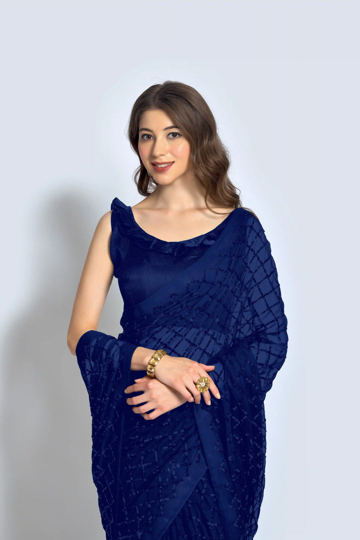 Designer Georgette Saree with Embroidered Banglori Silk Blouse | Party Wear & Festive