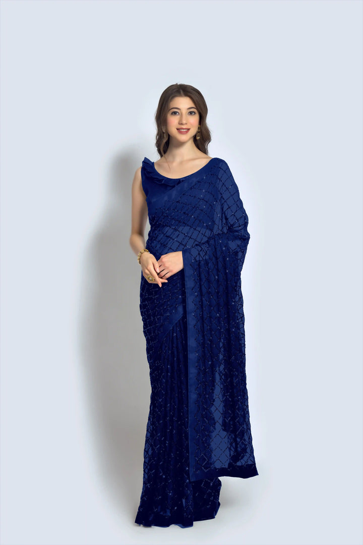 Designer Georgette Saree with Embroidered Banglori Silk Blouse | Party Wear & Festive