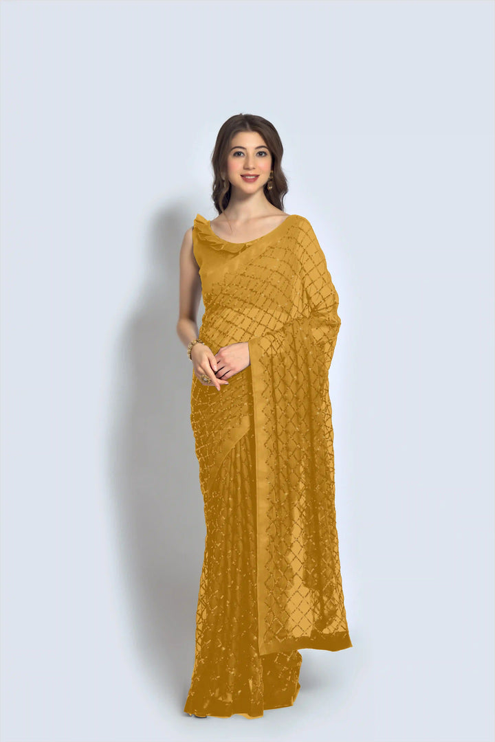 Designer Georgette Saree with Embroidered Banglori Silk Blouse | Party Wear & Festive