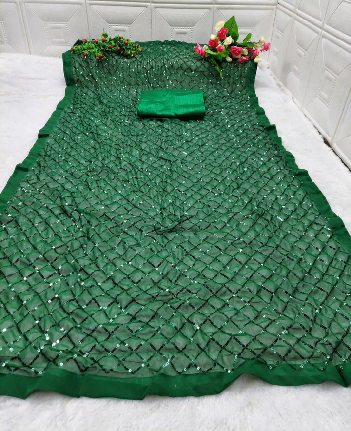 Designer Georgette Saree with Embroidered Banglori Silk Blouse | Party Wear & Festive