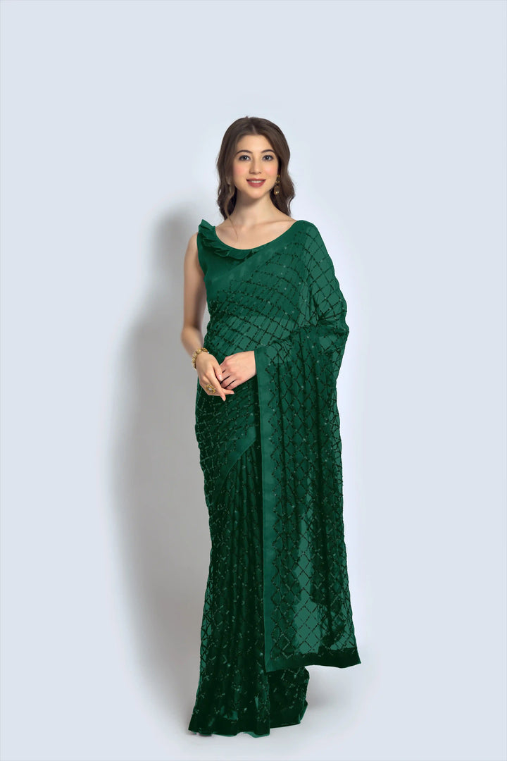 Designer Georgette Saree with Embroidered Banglori Silk Blouse | Party Wear & Festive