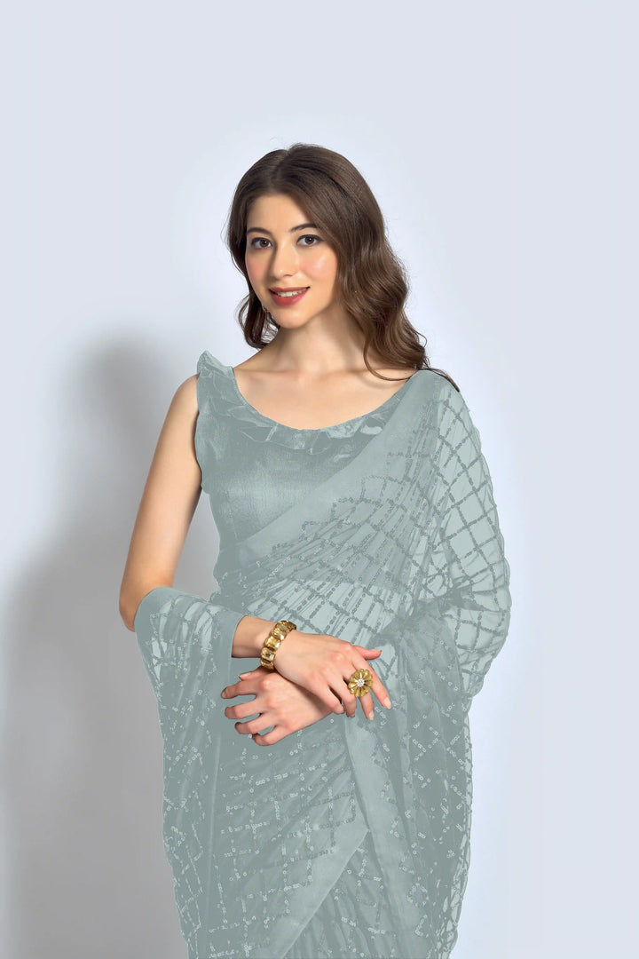Designer Georgette Saree with Embroidered Banglori Silk Blouse | Party Wear & Festive