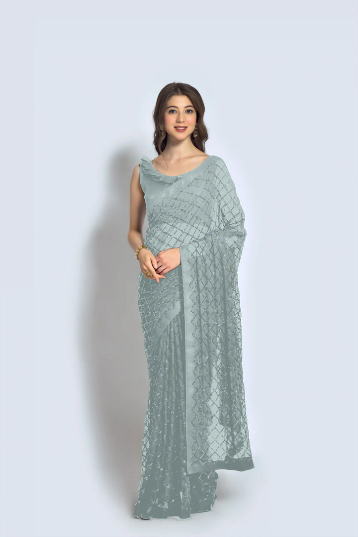 Designer Georgette Saree with Embroidered Banglori Silk Blouse | Party Wear & Festive